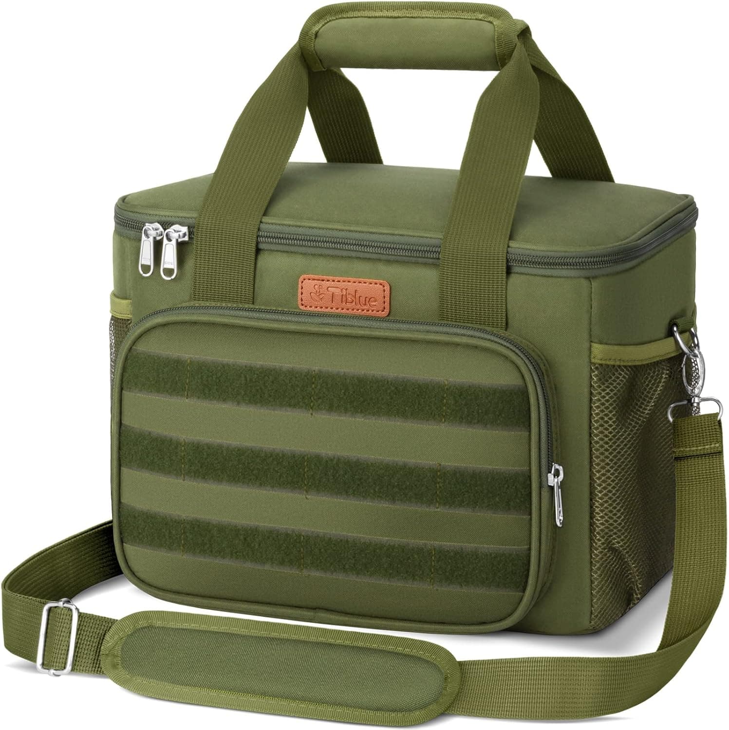 Tiblue Insulated Reusable Lunch Box for Office Work School Picnic Beach, Leakproof Freezable Cooler Bag with Adjustable Shoulder Strap (Large, T1.Army green)