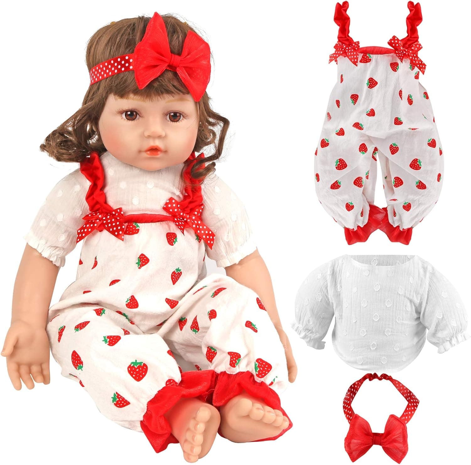 22 inch Baby Doll Clothes Accessories - Reborn Doll Baby Clothing Strawberry Outfits with Hairband Accessories for 20 21 22 Inch Baby Newborn Dolls, Kids Girls Birthday Gift