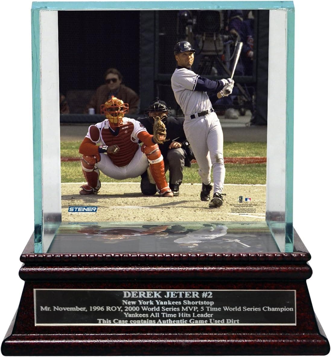 Steiner Sports MLB New York Yankees Derek Jeter Moments 1st Career Homerun Background Glass Single Baseball Case with Nameplate