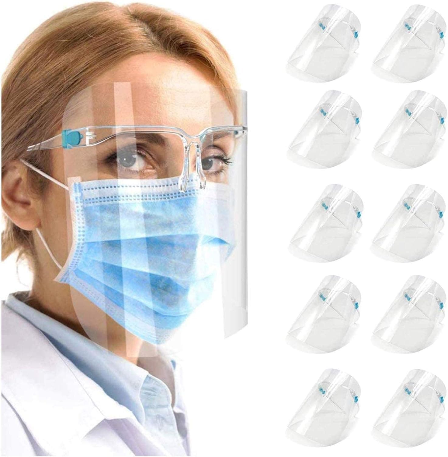 (100 PACK) - Glasses Style Visor Transparent Anti-Fog Layer, Anti Air Dust Reusable, Unisex Mouth Cover Fashion Protective