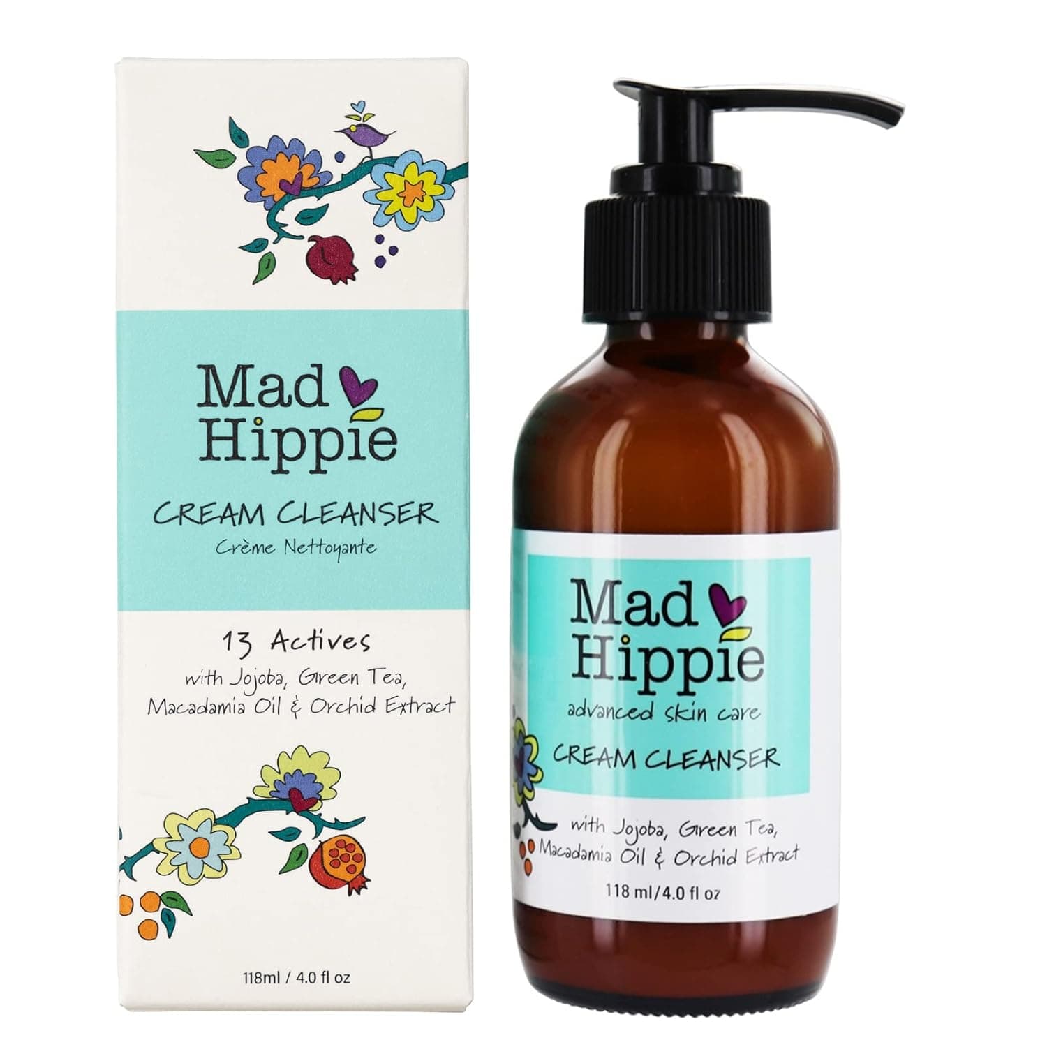 Mad Hippie Cream Cleanser - Hydrating Facial Cleanser with Jojoba Oil, Green Tea, Orchid Extract, and Hyaluronic Acid, Gentle Face Cleanser for Women/Men with Dry, Sensitive Skin, 4 Fl Oz