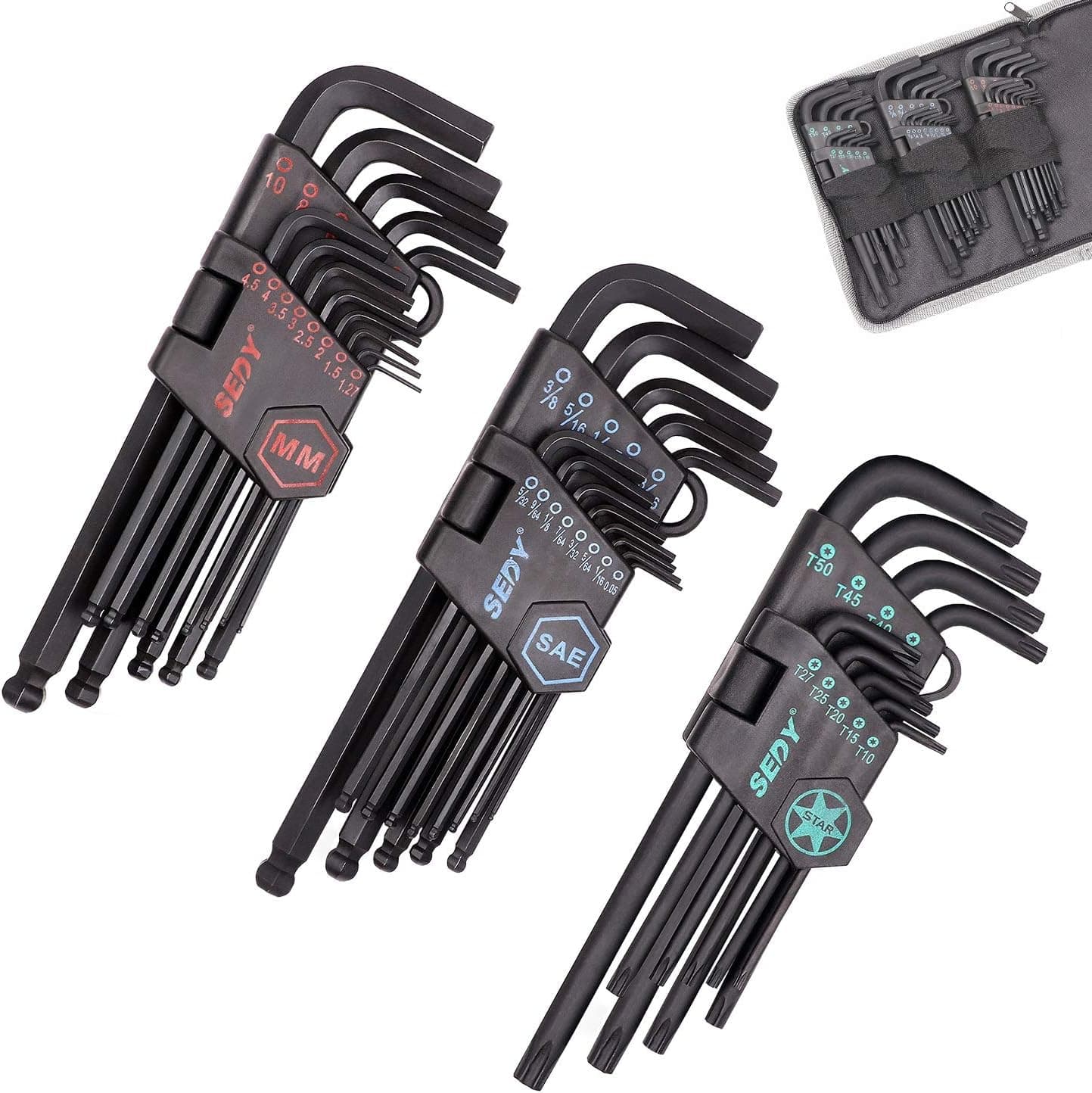36-Piece Allen Wrench Set, Long Arm Ball End Hex Key Set, Star Key Wrench Sett, 13Pcs Inch(3/64" - 3/8")/13Pcs Metric(1.27-10mm)/9Pcs Star(T10 -T50) and A Tool Bag … (36-Piece Hex Keys)
