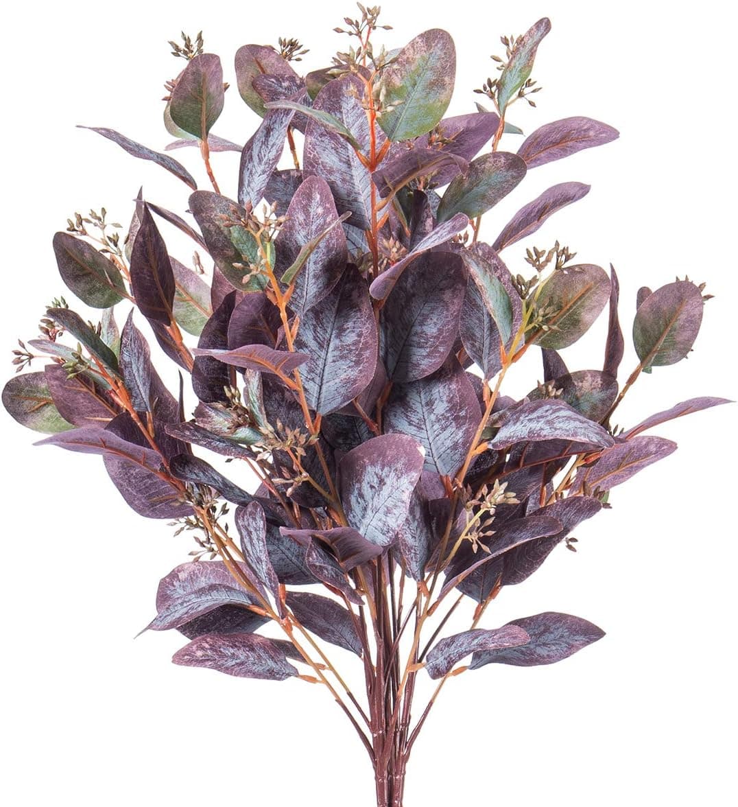 Maloow 32" Long Artificial Greenery Stems,Artificial Fake Eucalyptus Oval Silk Leaves 5 pcs Seeded Eucalyptus Branches for Home,Party and Flower Arrangement (Vintage Purple)…