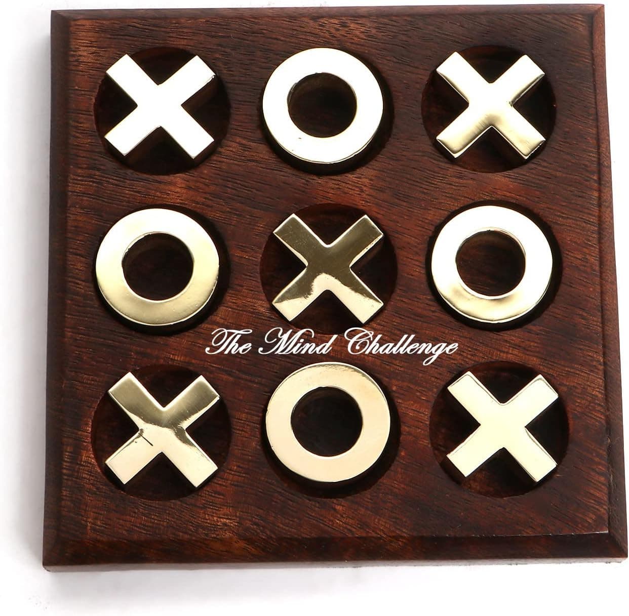 The Mind Challenge Wooden Tic Tac Toe Travel and Fun Family Board Game 4.5 x 4.5 Inch for Kids and Adults
