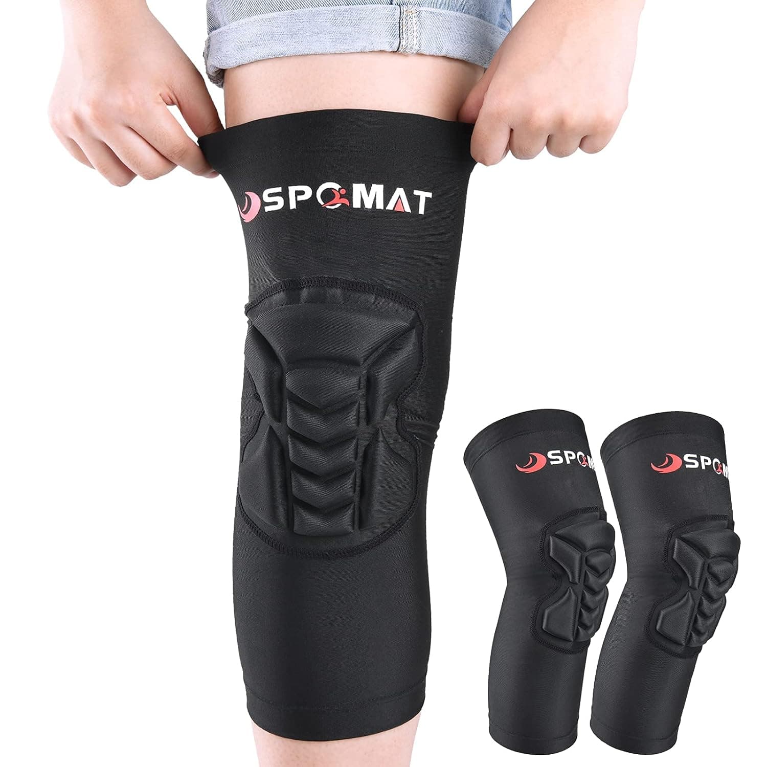SPOMAT Breathable Knee Brace Sleeves Anticollision Protective Pads Elasticated Shield Protector for Volleyball Basketball Baseball Football Rollerblading Sports, 1 pair Large