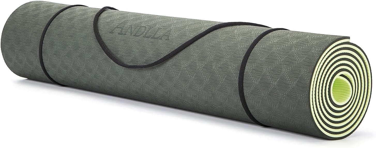 ANDLLA Women's Yoga Mat TPE Eco-friendly Reversible None slip 1/4-inch Thick 24 Inches Wide 72 Inches Long For Pilates Exercise With Carry Strap