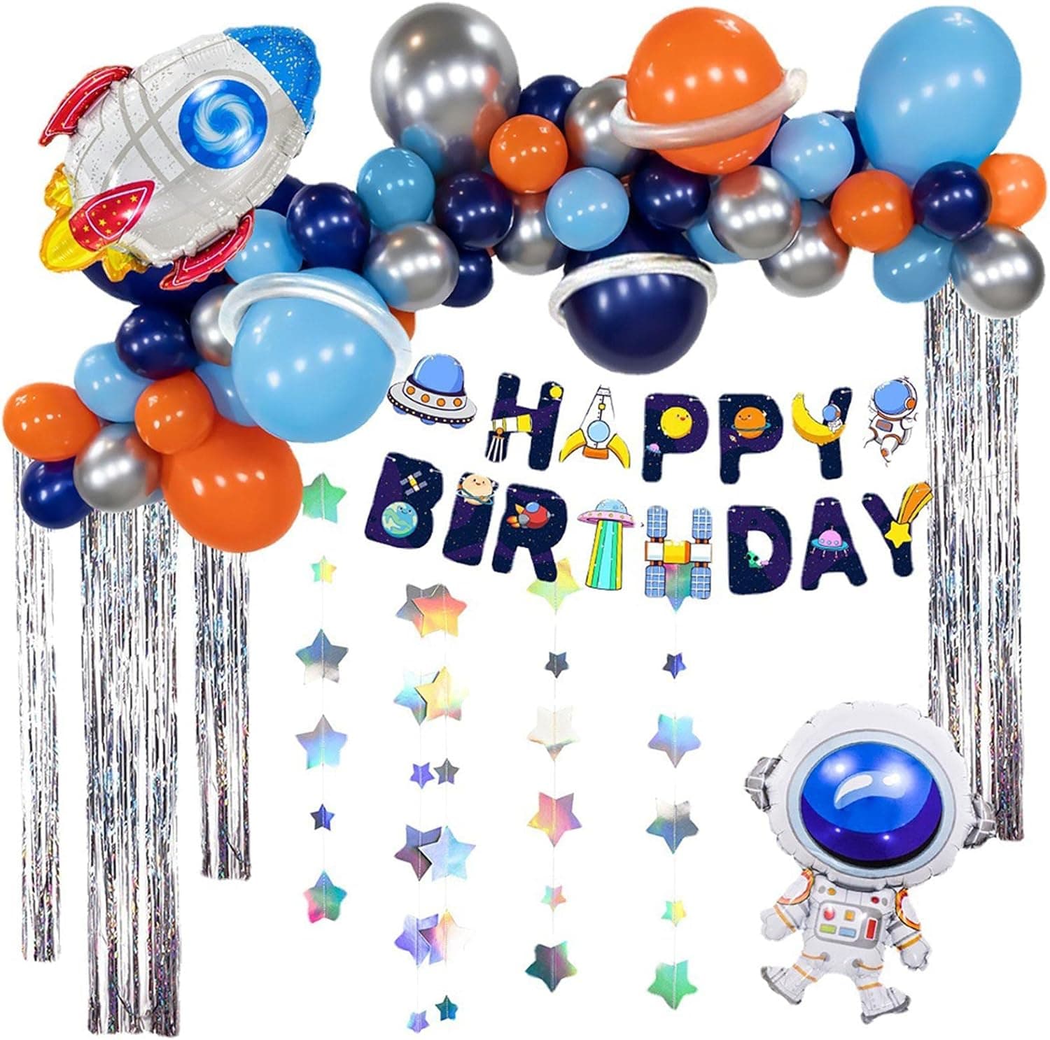 LKEREJOL Outer Space Party Favors Supplies, 80pcs Birthday Party Decorations Planet Design for Kids, Space Theme Party Decorations, Rocket Balloons, Astronaut Birthday Banner, Backdrops