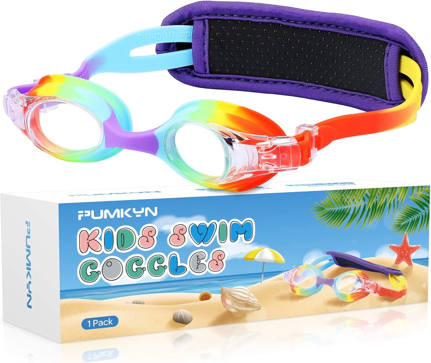 PUMKYN Swim Goggles with Pain-Free Strap for Kids Age 2-8, No Hair Tangle, Toddler Swimming Goggles for Boys & Girls