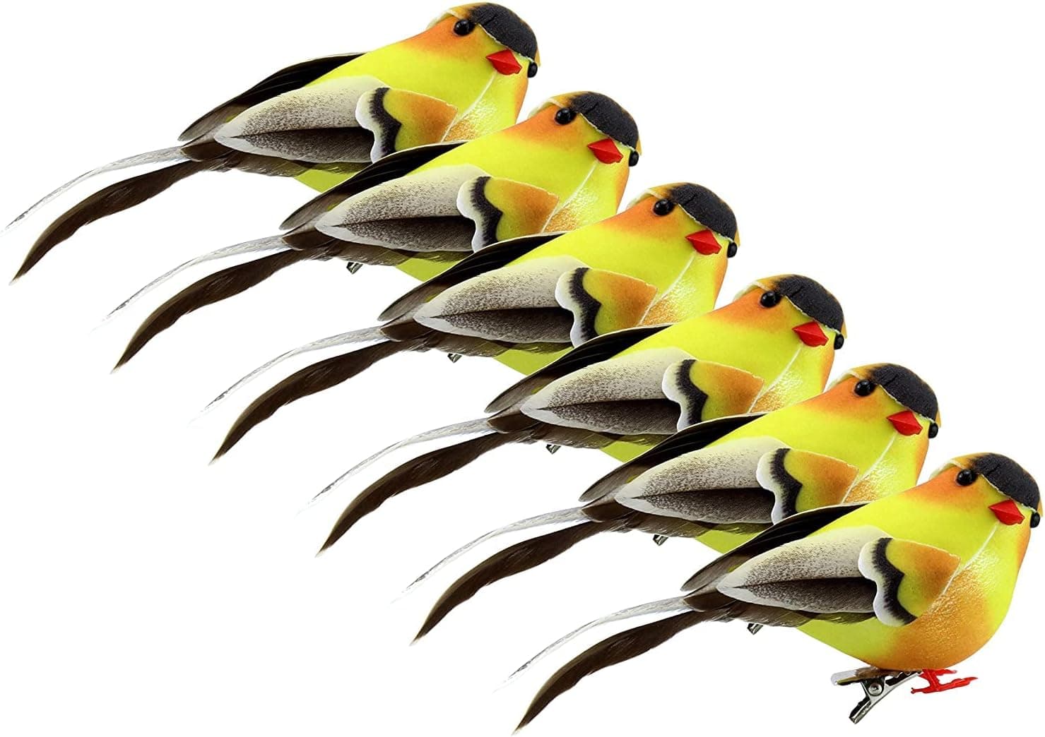 Cornucopia Yellow Goldfinches (6-Pack); Artificial Bird Ornaments for Crafts, Christmas Tree and Seasonal Displays and Wreaths, 2.5 x 4 Inches