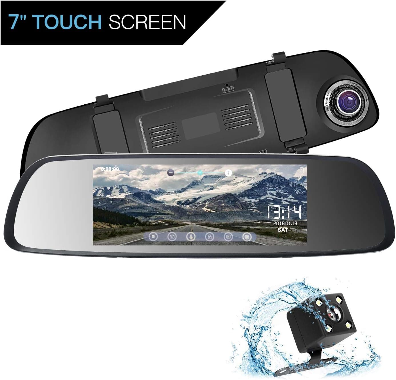ILIHOME Mirror Dash Cam, 7 inch Touch Screen 1080P Dual Lens Dash Cam with 6G Lens Front Cam and Waterproof Rear Cam, Night Vision, WDR, Loop Recording, G-Sensor, Parking Mode