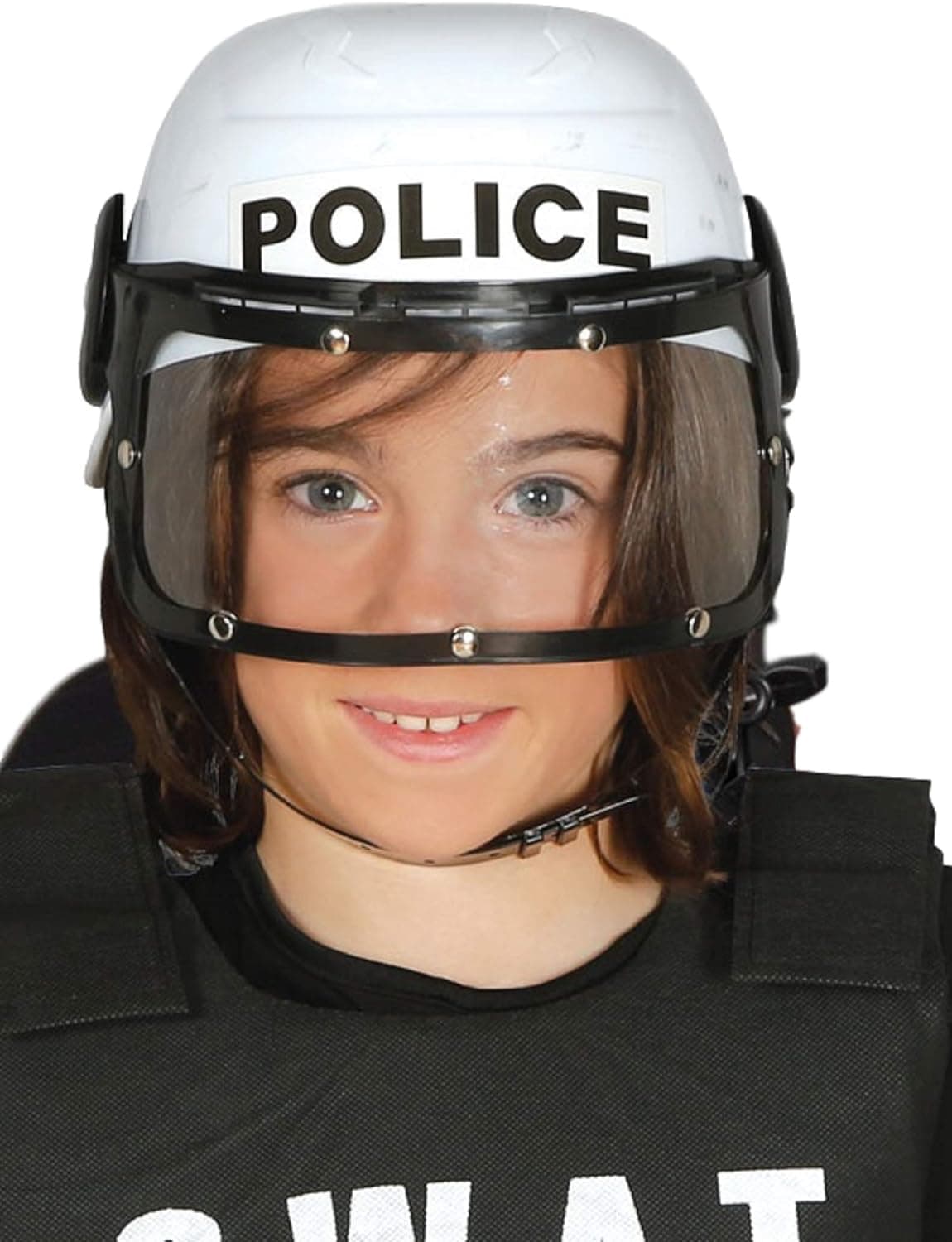 Mens Ladies White Riot Police Helmet Hat with Visor Fancy Dress Costume Outfit Accesspry