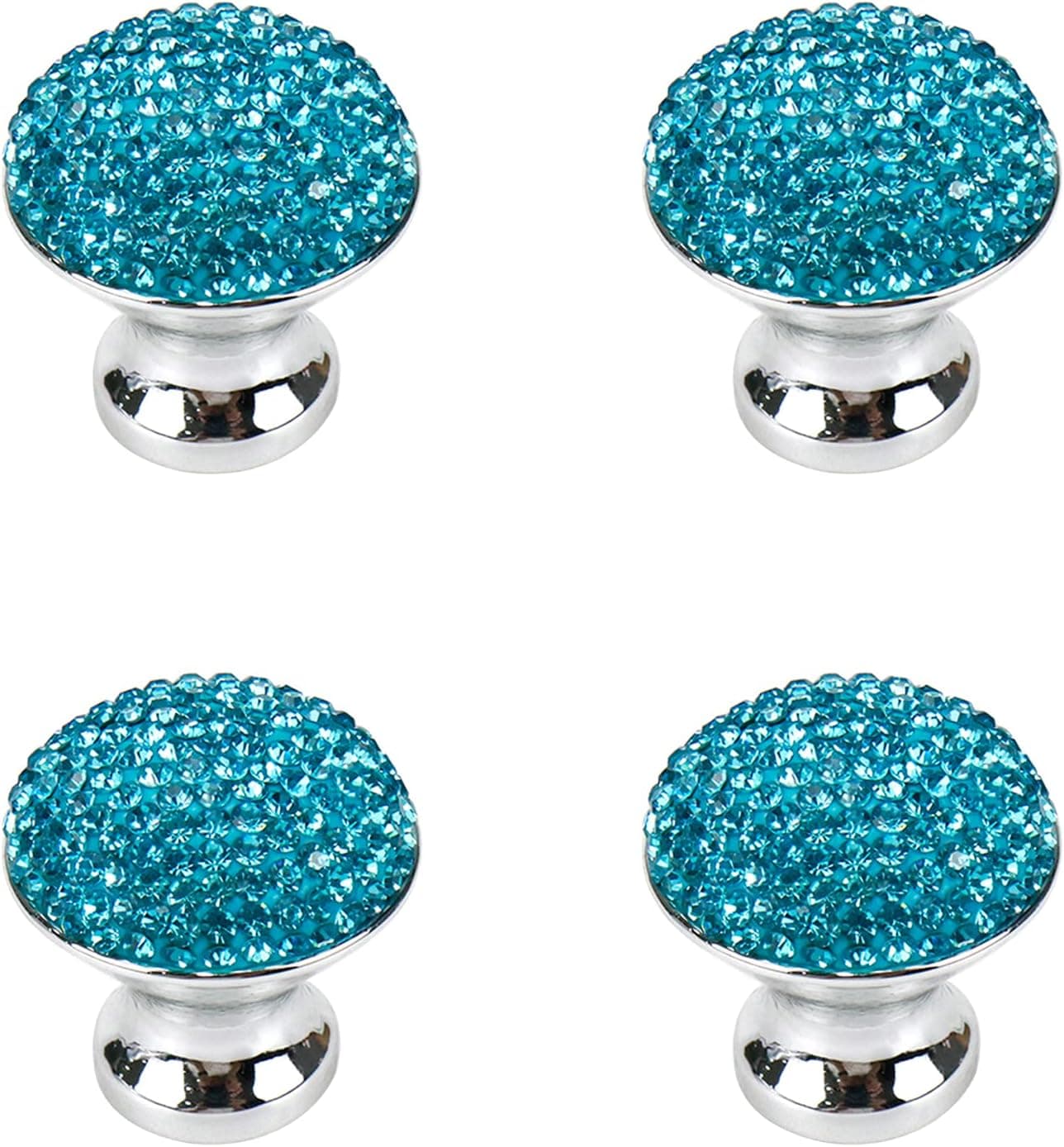 Tighall Blue Bling Single Hole Drawer Knobs, 1.1inch Diameter Round Sophisticated Style Knobs with 5 Sizes of Screws for Home Kitchen Bathroom Office, 4 PCS