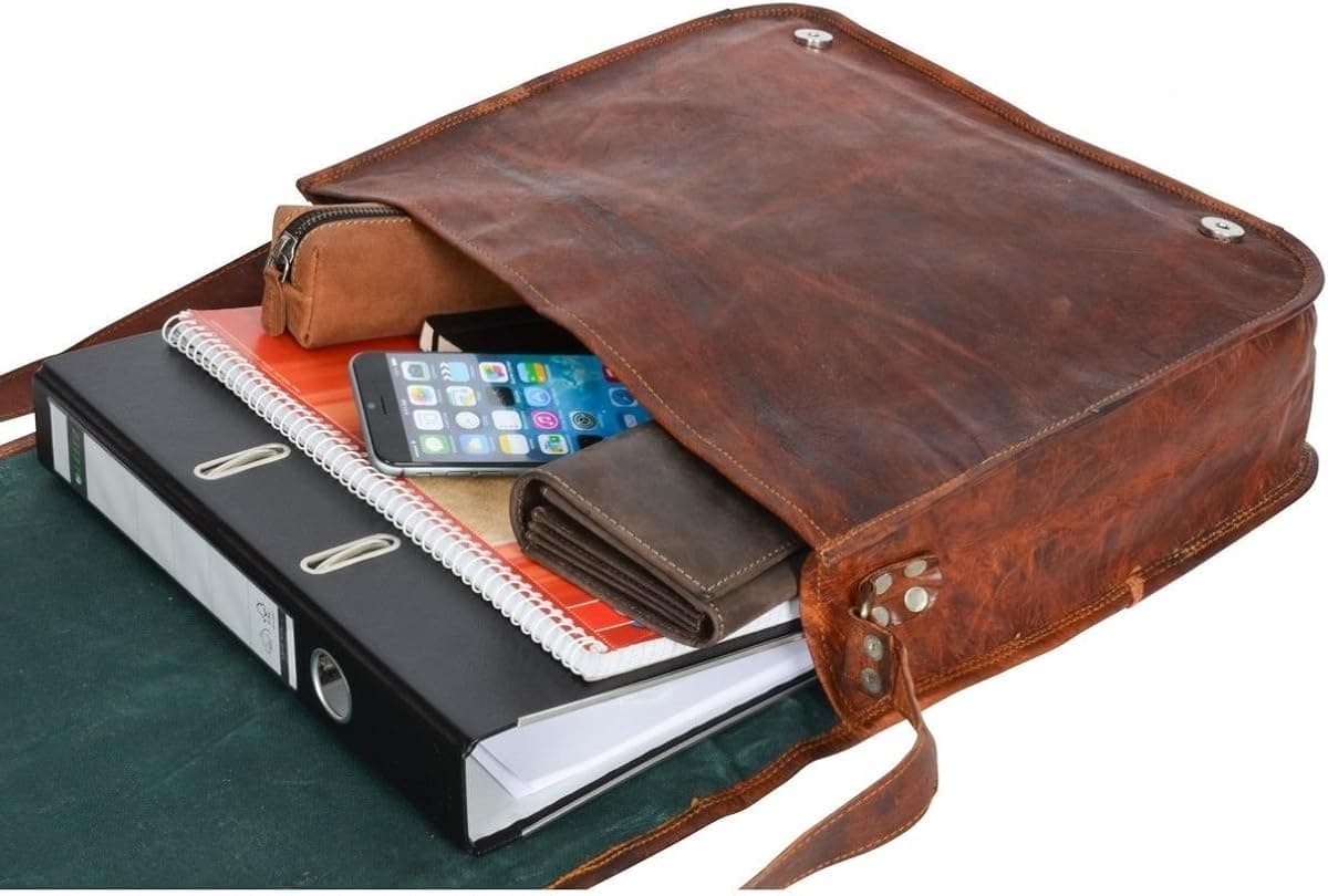 vintage crafts Leather Full Flap Messenger Handmade Bag Laptop Bag Satchel Bag Padded Messenger Bag School Bag Brown