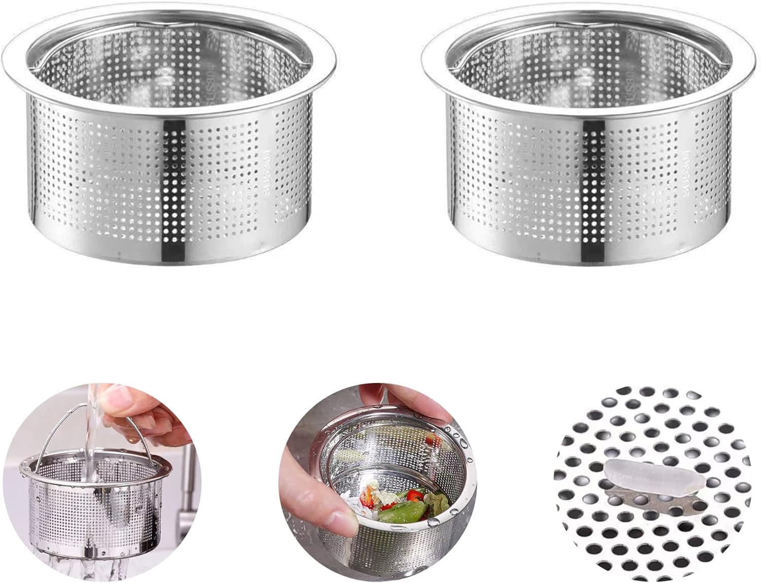 SooGree 2 Pack Sink Drain Strainer,3 inch Diameter with Handle,304 Stainless Steel Kitchen Sink Strainer,Perfect for Kitchen Sinks,Rust Free,Anti Clogging (Long Shape)