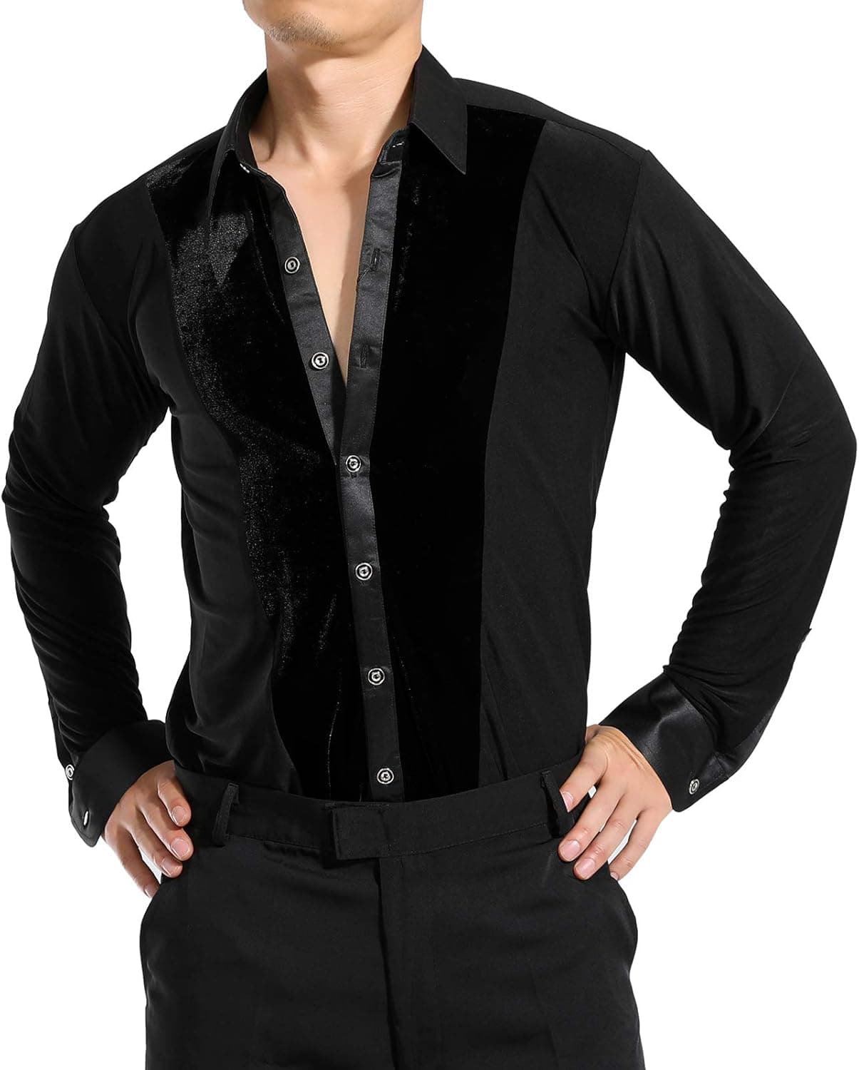HAORUN Men Dance Velvet Shirt Ballroom Modern Samba Smooth Latin Top Dancewear