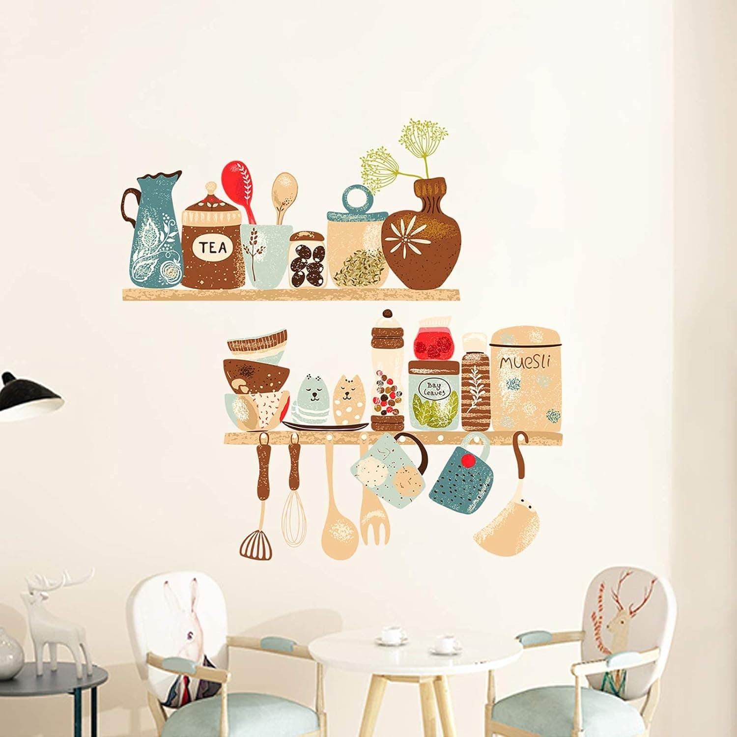 Tableware Peel and Stick Wall Decal, AUHOKY Removable Art Wall Sticker Adhesive Mural Wallpaper for Kitchen Living Room Baby Room Café