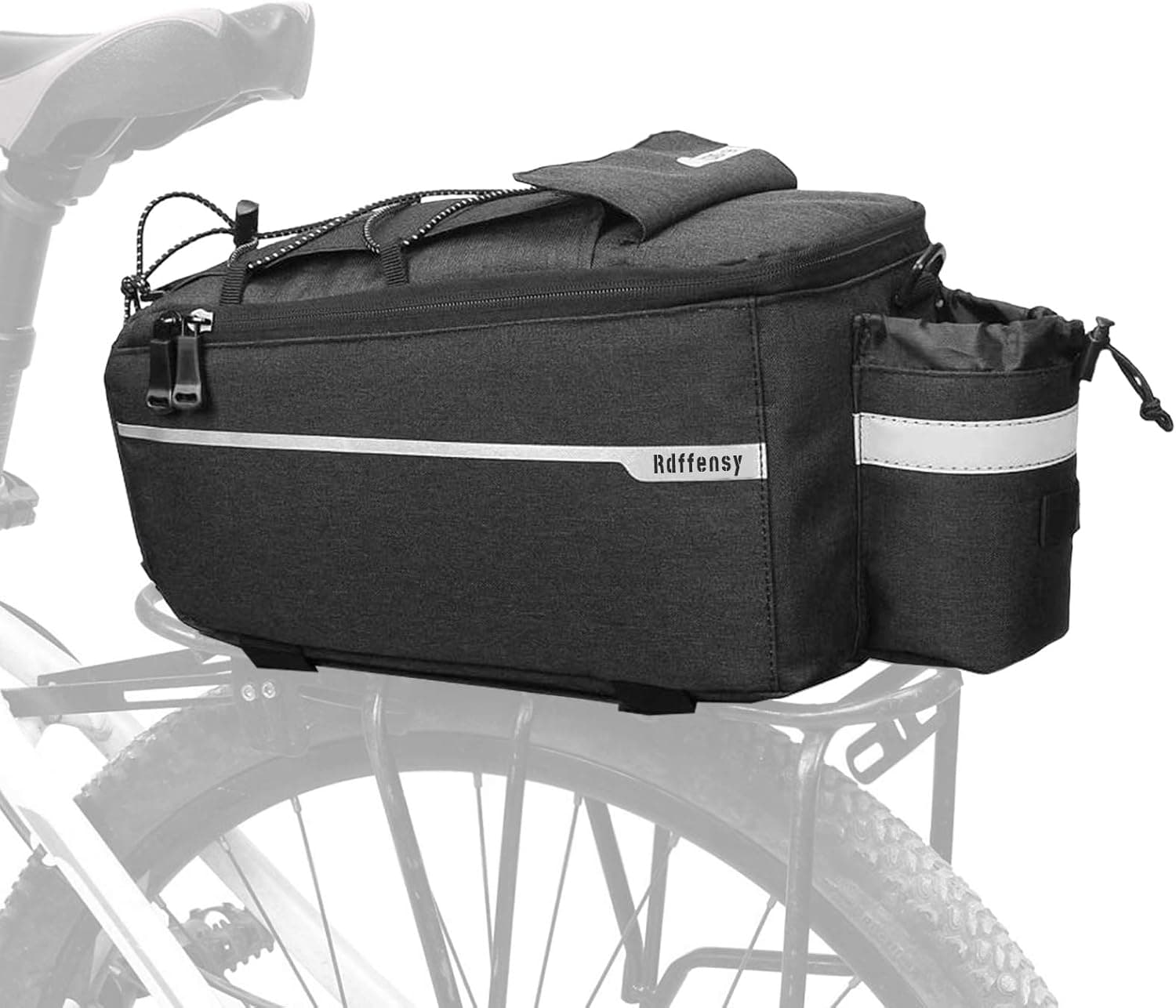 Rdffensy Bike Rack Bag, Bike Rear Seat Bag, 8L Insulated Bike Trunk Cooler Bag, Bike Rear Rack Cargo Bag Pannier Bag with Double Zipper Multi Pocket Shoulder Strap