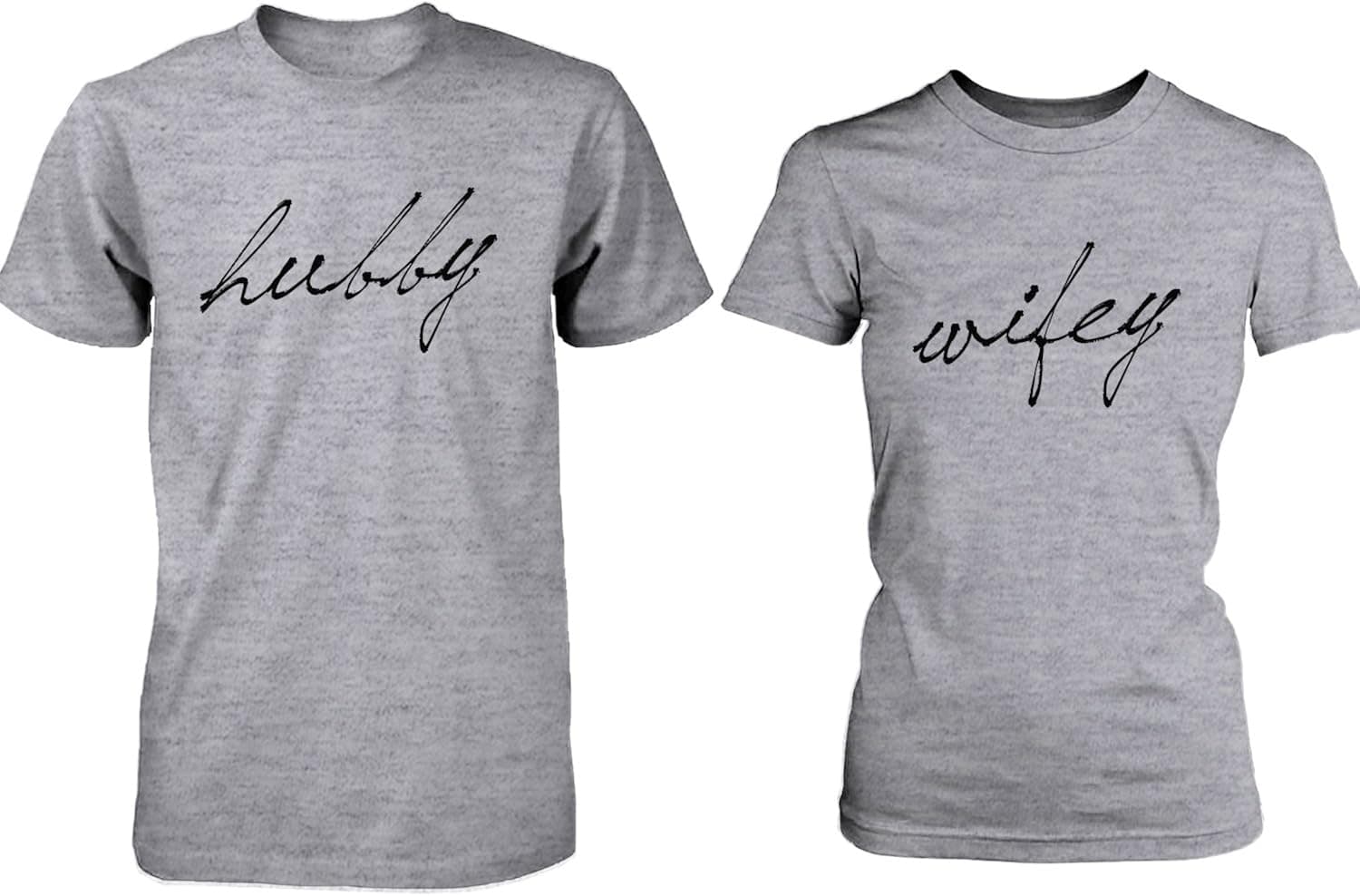 365 in Love Cute Hubby and Wifey Couple Shirts – Valentines Day Matching Grey T-Shirts (Left- 2XL / Right- M)