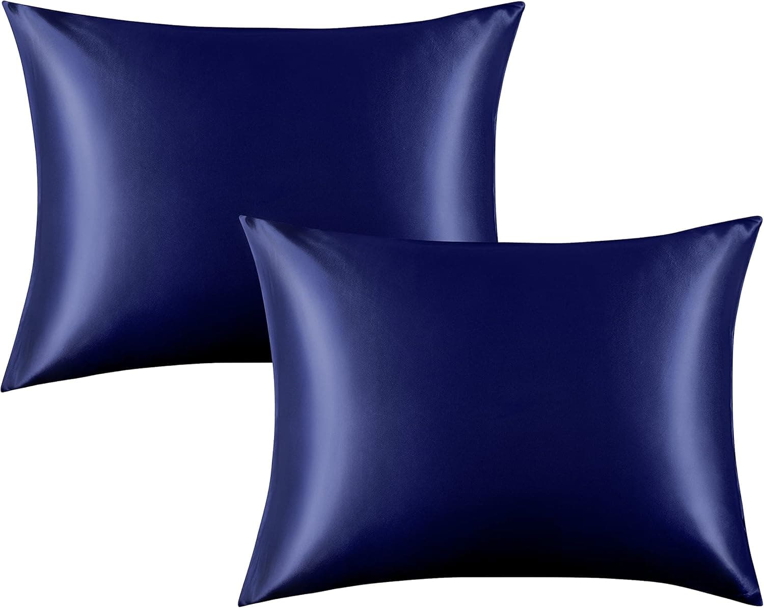 FLXXIE 2 Pack Satin Pillowcases for Hair and Skin, Luxury Soft Standard (20x26 Inches) Silky Pillow Cases with Envelope Closure, Navy Blue