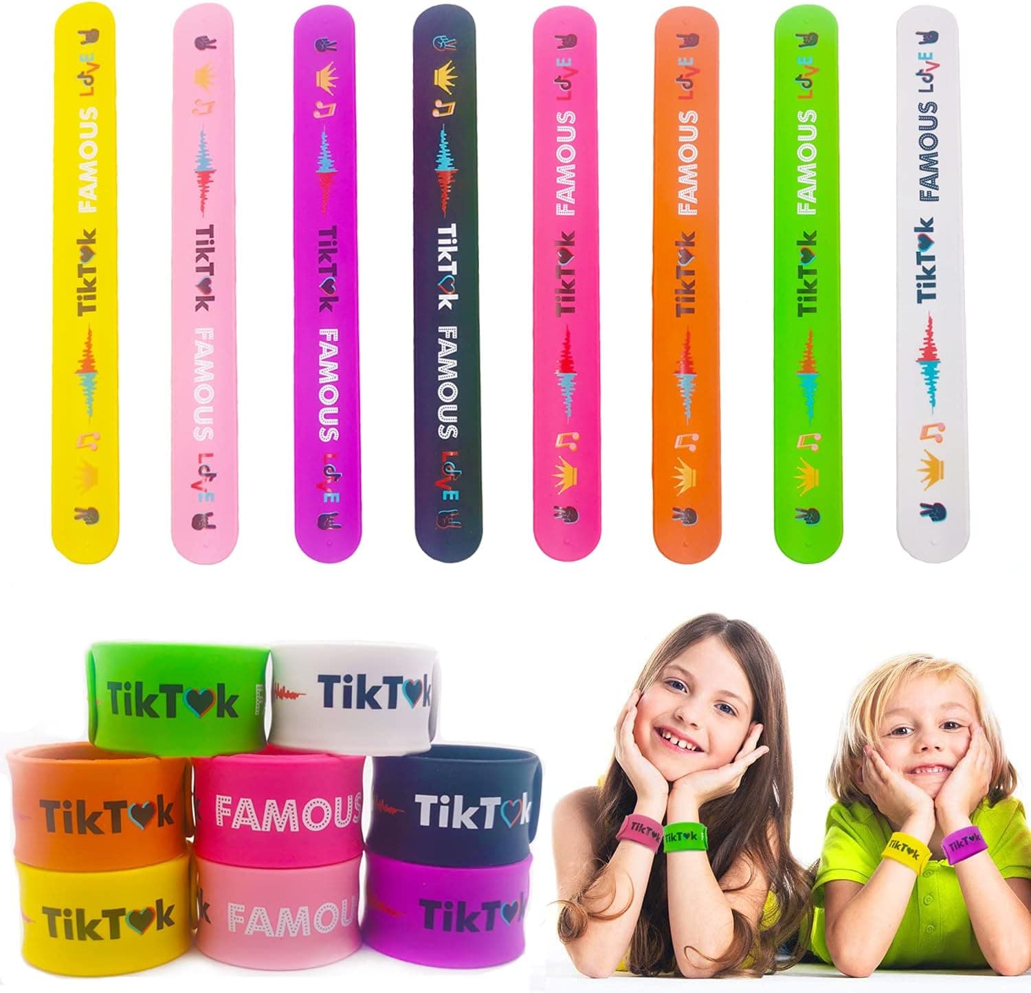 Kid shop Tik Tok Silicone Slap Bracelet Party Favors Tik Tok Musical Theme Party Supplies Tic Toc Wrist Bands for Kids Adults Tik Tok 8 Packs