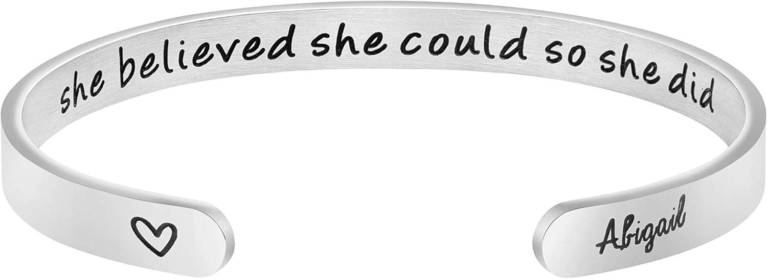 She Believed She Could So She Did Inspirational Gifts for Women Bridesmaid Christmas Birthday Personalized Name Mantra Cuff Bangle Customized Engraved