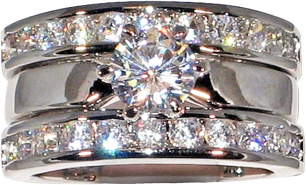 2.54 Ct. Solitaire Round-Shape Cubic Zirconia Cz Bridal Engagement Wedding Ring Guard Set (Center Stone- 1 Ct.)