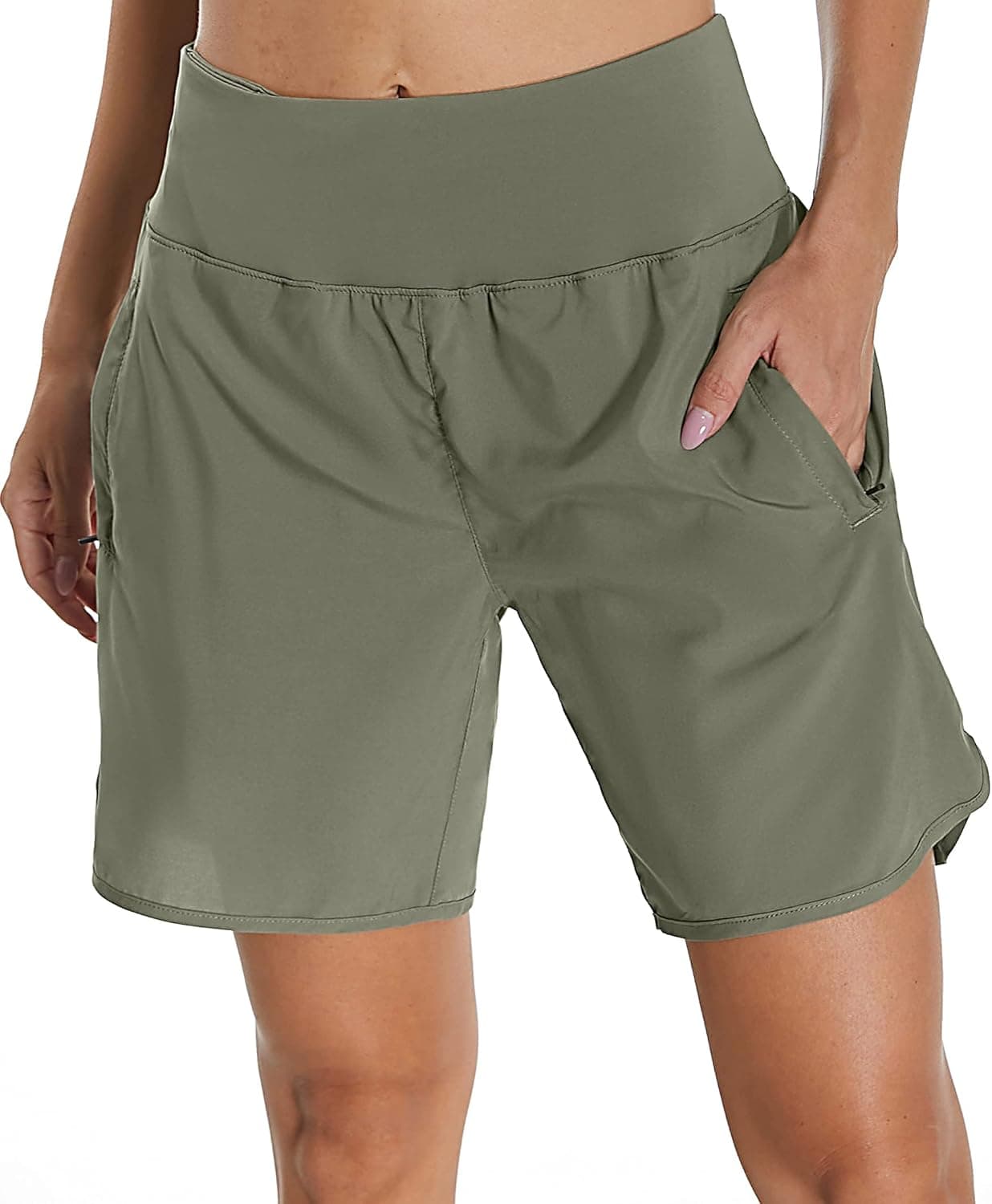 BenBoy Women's Running Athletic Shorts Elasticity Quick Dry Lightweight Workout Gym Shorts with Zipper Pockets