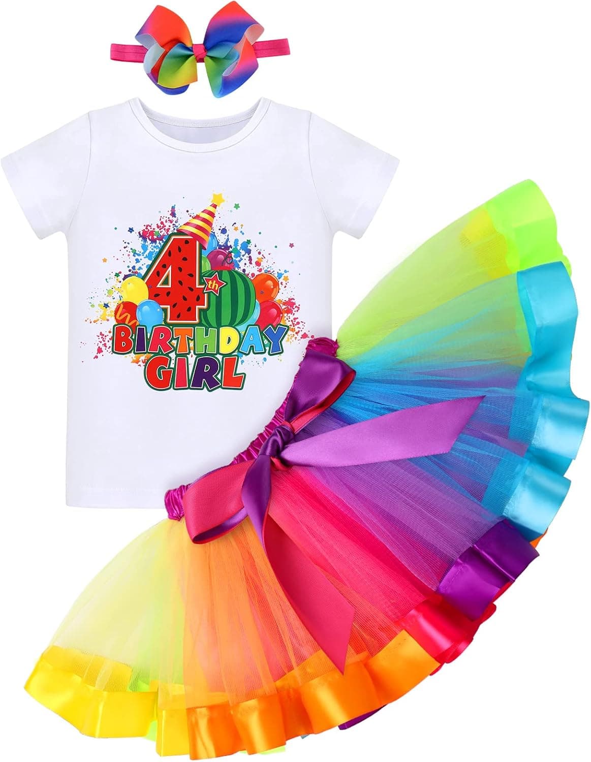 Baby Girls Watermelon 1st Birthday Outfit Cake Smash Romper Rainbow Tutu Skirt Headband Summer Clothes for Photo Shoot