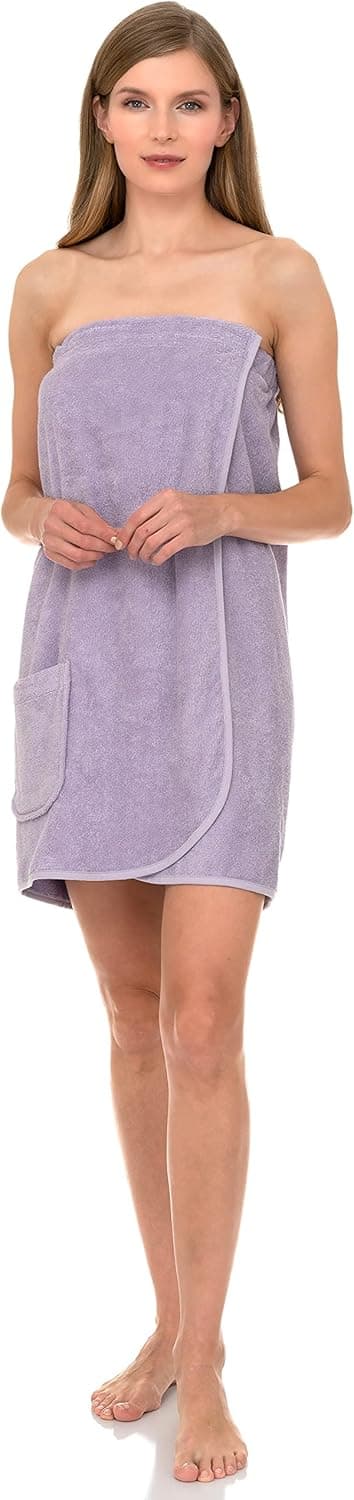 TowelSelections Women’s Shower Wrap Adjustable Cotton Terry Cloth Bathrobe Gym Cover Up Spa Robe
