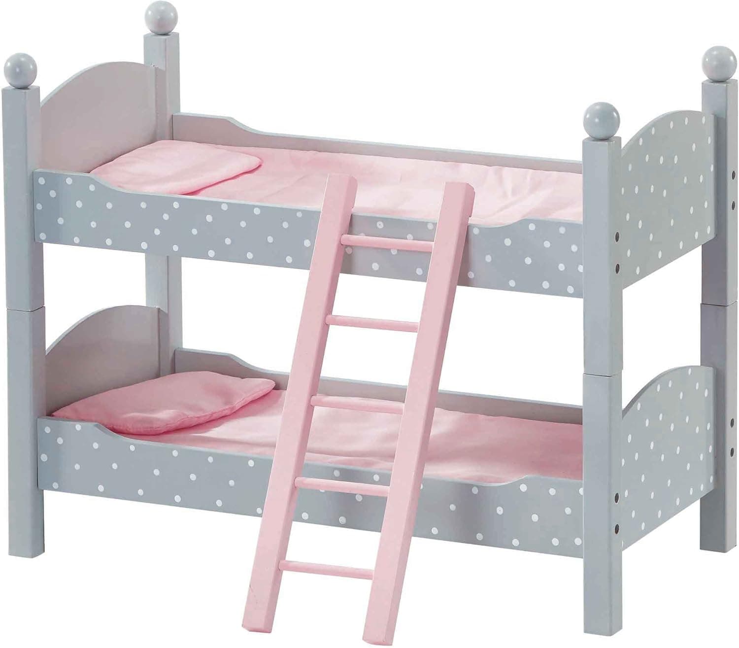 Olivia's Little World - Polka Dots Princess 18-inch Doll Double Bunk Bed - Stackable Wooden Bunk Bed and Bedding for Dolls, fits American Girl, Our Generation - Gray & Pink