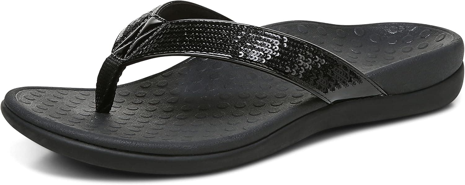 Vionic Women's Tide Sequins Toe Post Sandals - Ladies Flip Flop Sandals with Concealed Orthotic Arch Support
