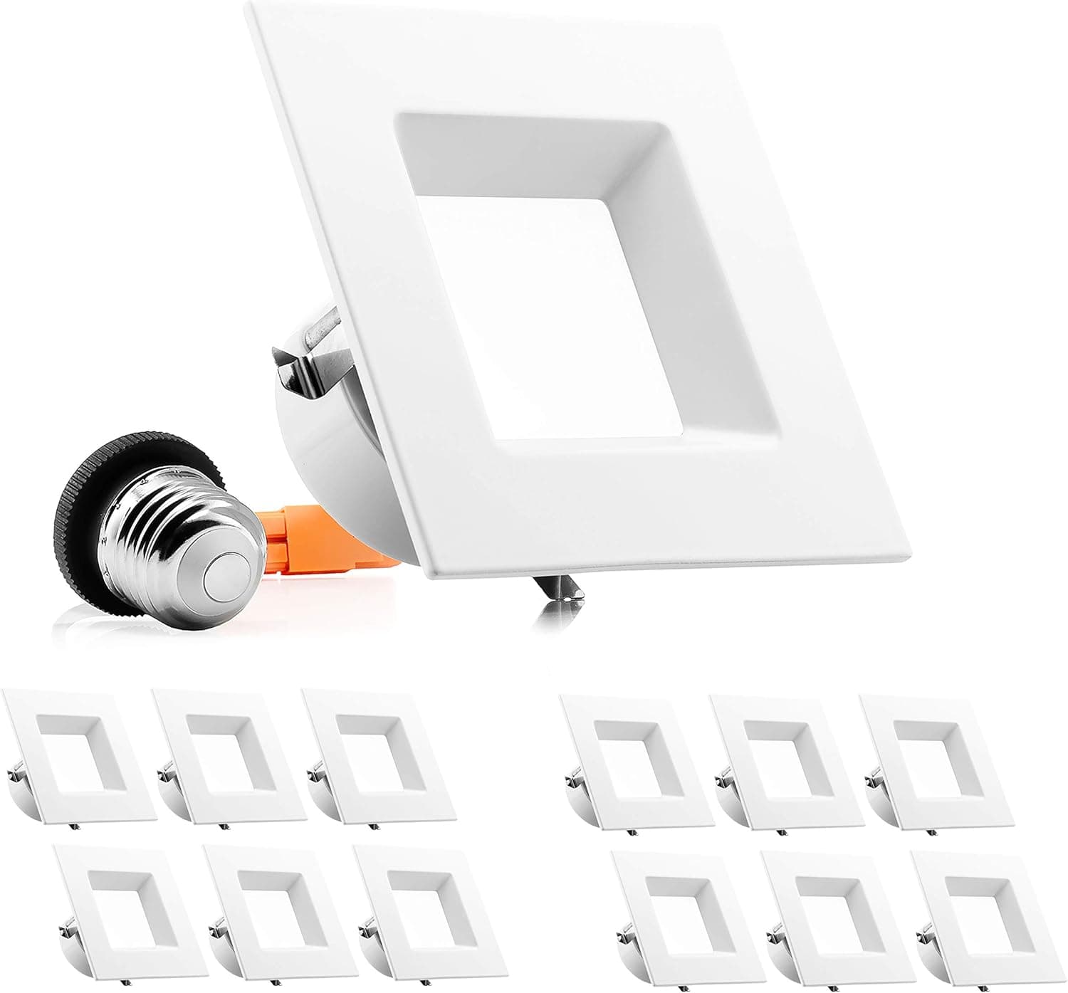 Parmida 4 inch Dimmable LED Square Recessed Retrofit Can Lights, Easy Downlight Installation, 10W (60W Eqv.) 3000K, 630lm, Ceiling Light, ETL & Energy Star, 5 Year Warranty- 12 Pack