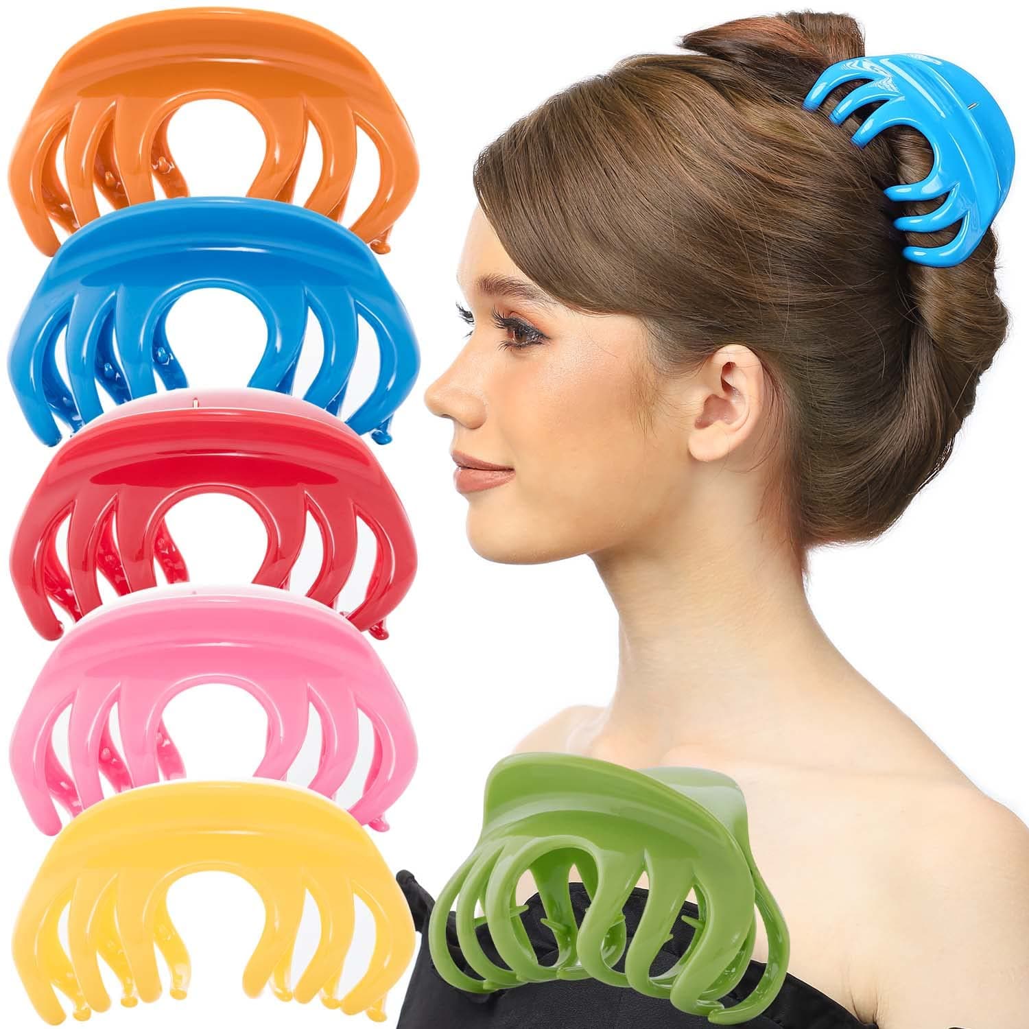 RC ROCHE ORNAMENT 6 Pcs Womens Fashion Premium Luxe Chic Styling Sectioning Super Strong Hold Non Slip Big Hair Pin Grips Claw Jaw Clamp Clips, Large Rainbow Multicolor
