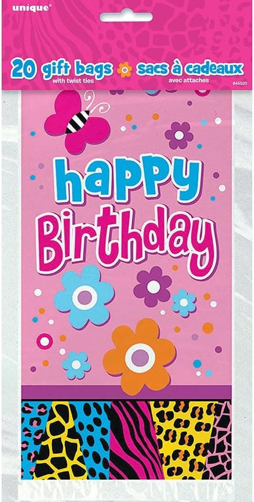 Unique Wild Birthday Cellophane Bags, 20ct, Multicolor