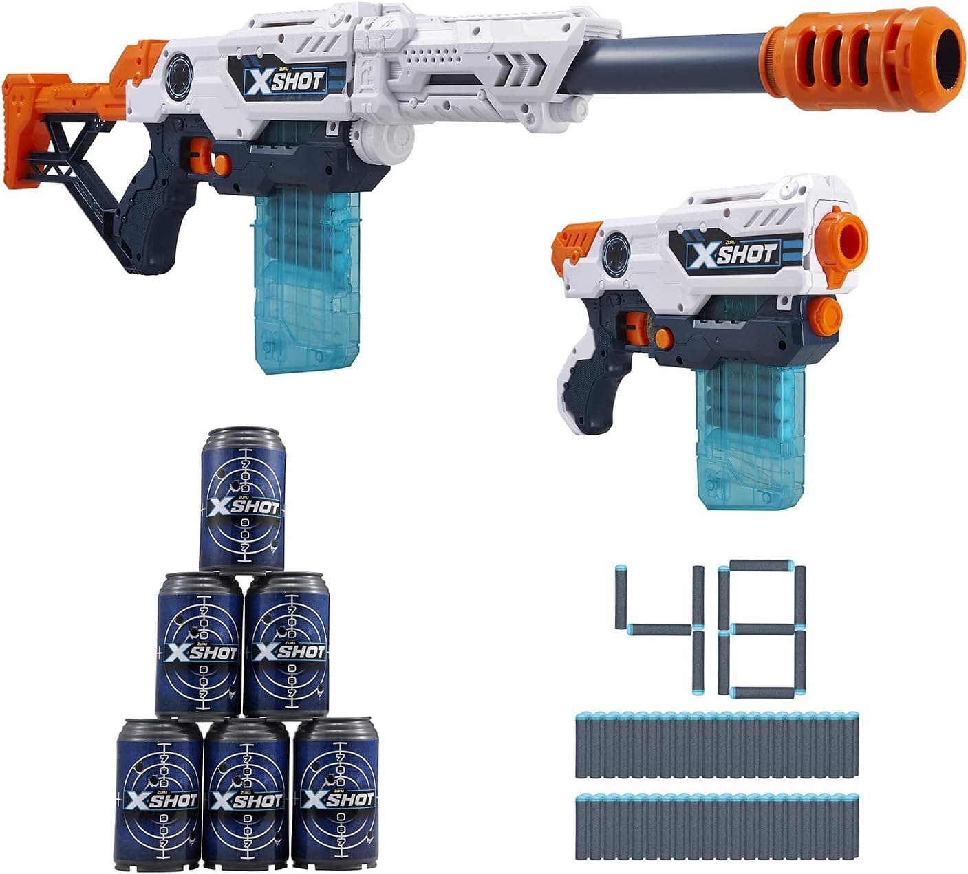 XShot Excel Max Attack and Hurricane Foam Clip Blaster Combo Pack (48 Darts, 2 Extra Clips, 6 Cans) by ZURU