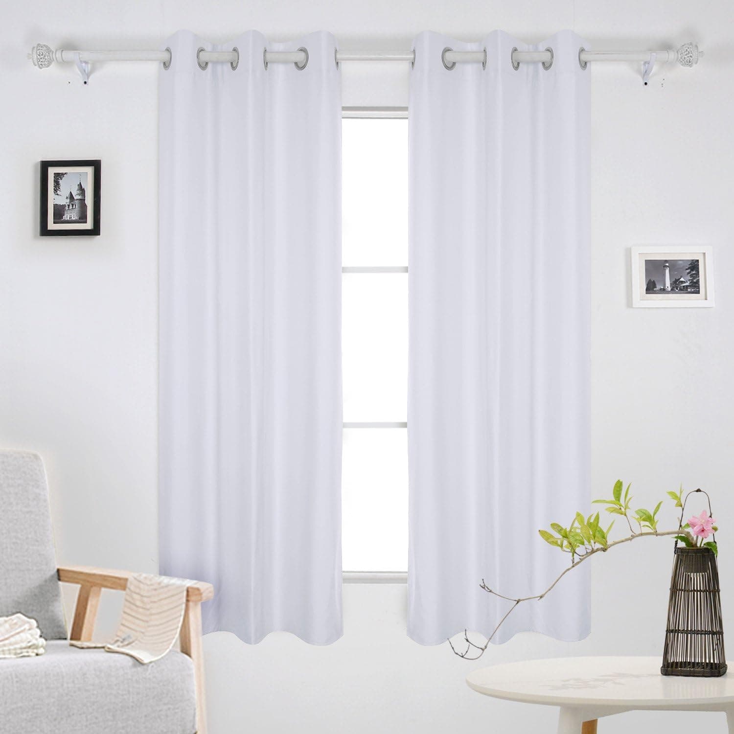 Deconovo Heavy Microfiber Panels Triple-Pass Coating Back Layer Grommet Blackout Thermal Insulated Room Darkening Curtains for Bedroom, 38W x 63L Inch, Platinum White
