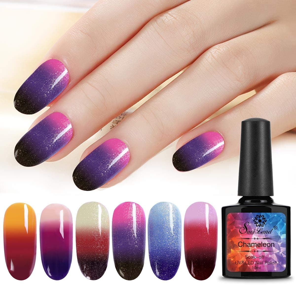 Temperature Changing Colors Nail Gel, Saviland 6pcs Mood Gel Polish Nail Art Starter Kit(10ml)
