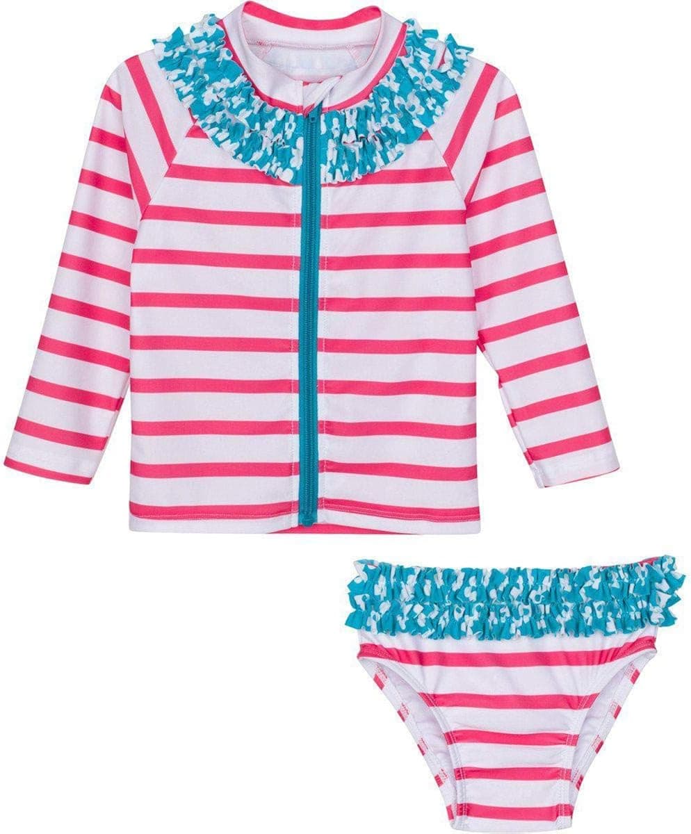 SwimZip Girl's 2 Piece Long Sleeve Rash Guard Swimsuit UPF 50+ (Multiple Colors)