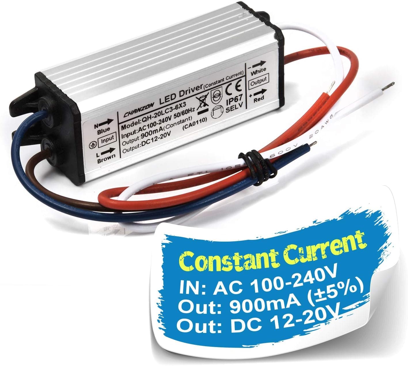 Chanzon LED Driver 900mA (Constant Current Output) 12V-20V (Input 100-240V AC-DC) (4-6)x3 12W 15W 18W 20W IP67 Waterproof Power Supply 900 mA Lighting Transformer for High Power COB Chips (Aluminium)