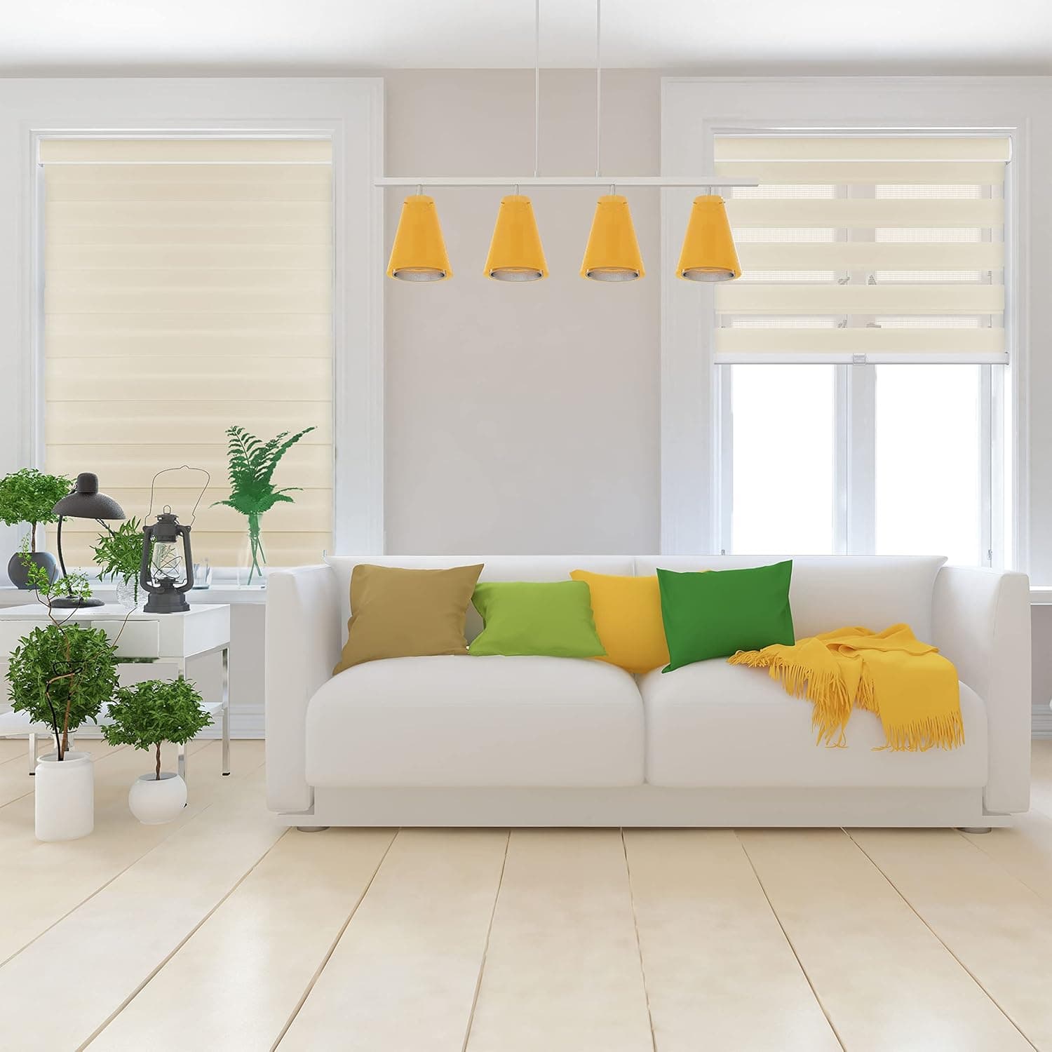 Arlo Blinds Cordless Zebra Roller Shades 31" W x 60" H, Cream Horizontal Window Blinds