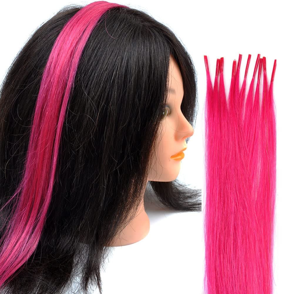 Vieuinaux Rainbow Highlights Hair Extensions, 10 Strands/lot Colored I Tip Human Hair Extension For Women Girls Gift Cosplay Dress Up Party Feather Hair Extensions With Micro Beads And Pulling Needle And Pliers (20INCH, Rose Pink)