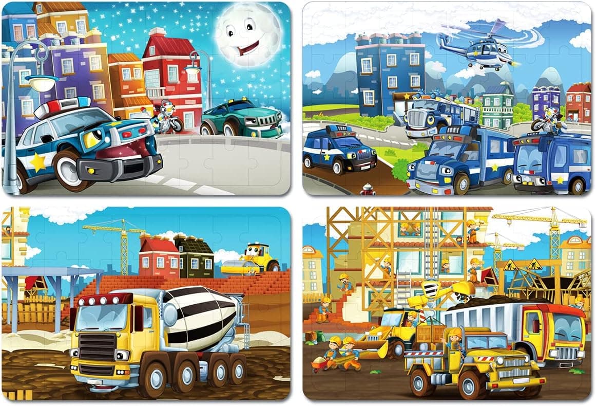 WEIFF Jigsaw Puzzles for Kids Age 3-5 Year Old, 4 Pack x 32 pcs Preschool Educational Learning Toys Set for Boys and Girls,Toddler,Car,Children(4 Puzzles)