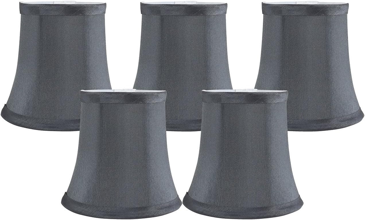 Meriville Set of 5 Gray Faux Silk Clip On Chandelier Lamp Shades, 3.5-inch by 5-inch by 4.75-inch