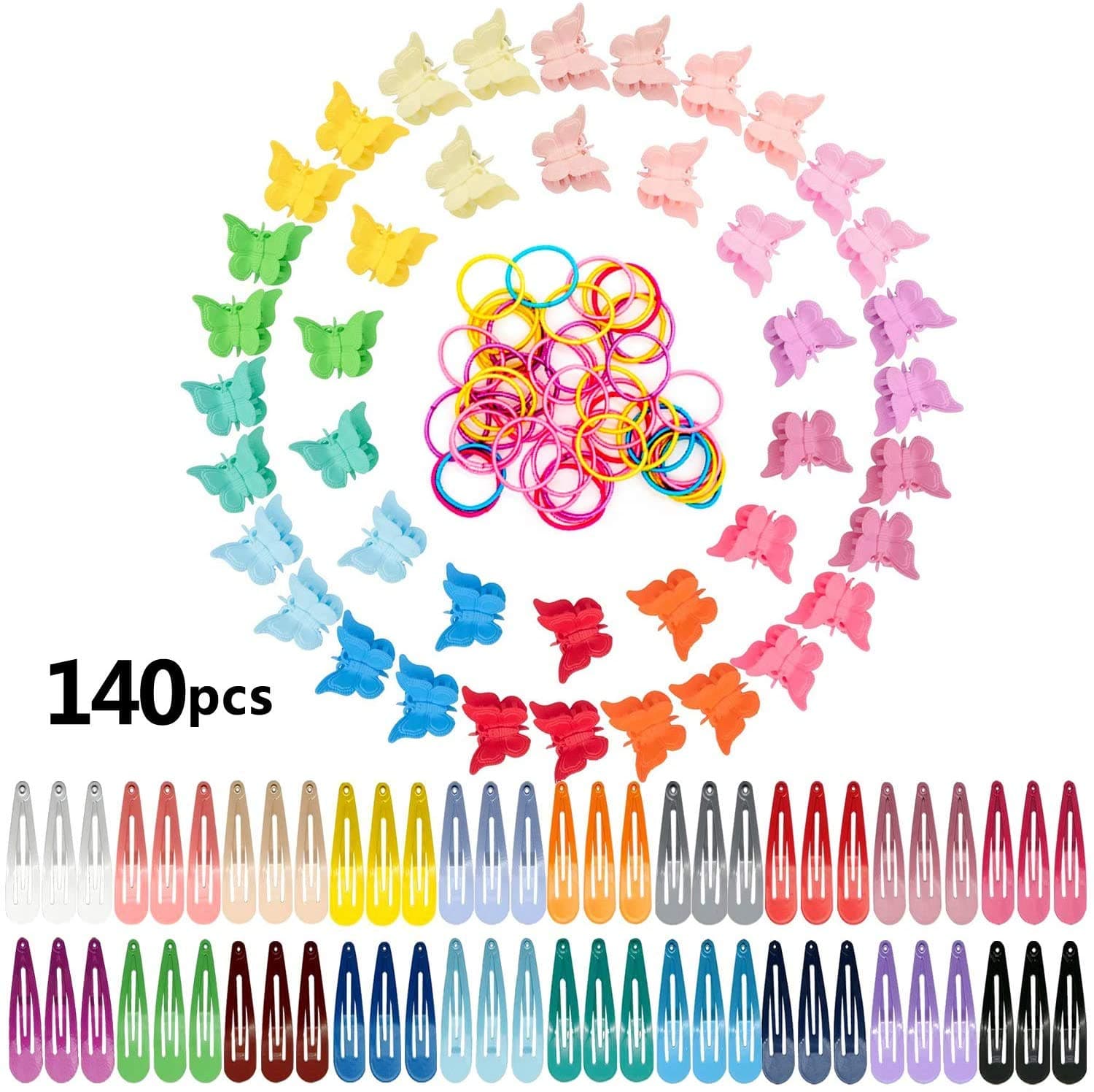 JOYJULY Butterfly Hair Clips, 30pcs Mini Hair Clips 50pcs hair ties 60pcs Hair Barrettes Hair Accessories for Women Girls Toddlers Kids
