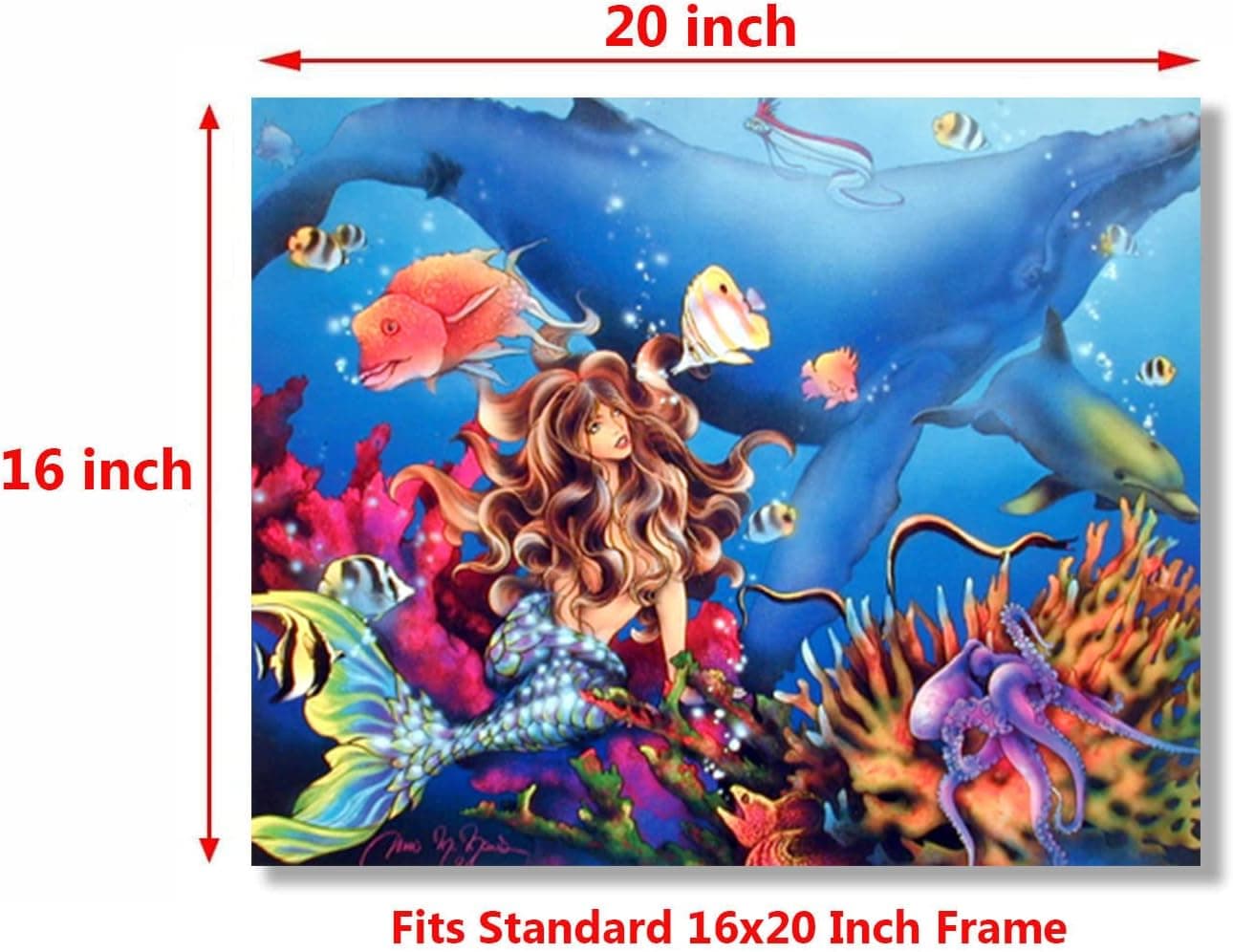 Mermaid & Whale Sci Fi Fantasy Underwater Coral Reef Ocean Wall Decor Art Print Poster (16x20)