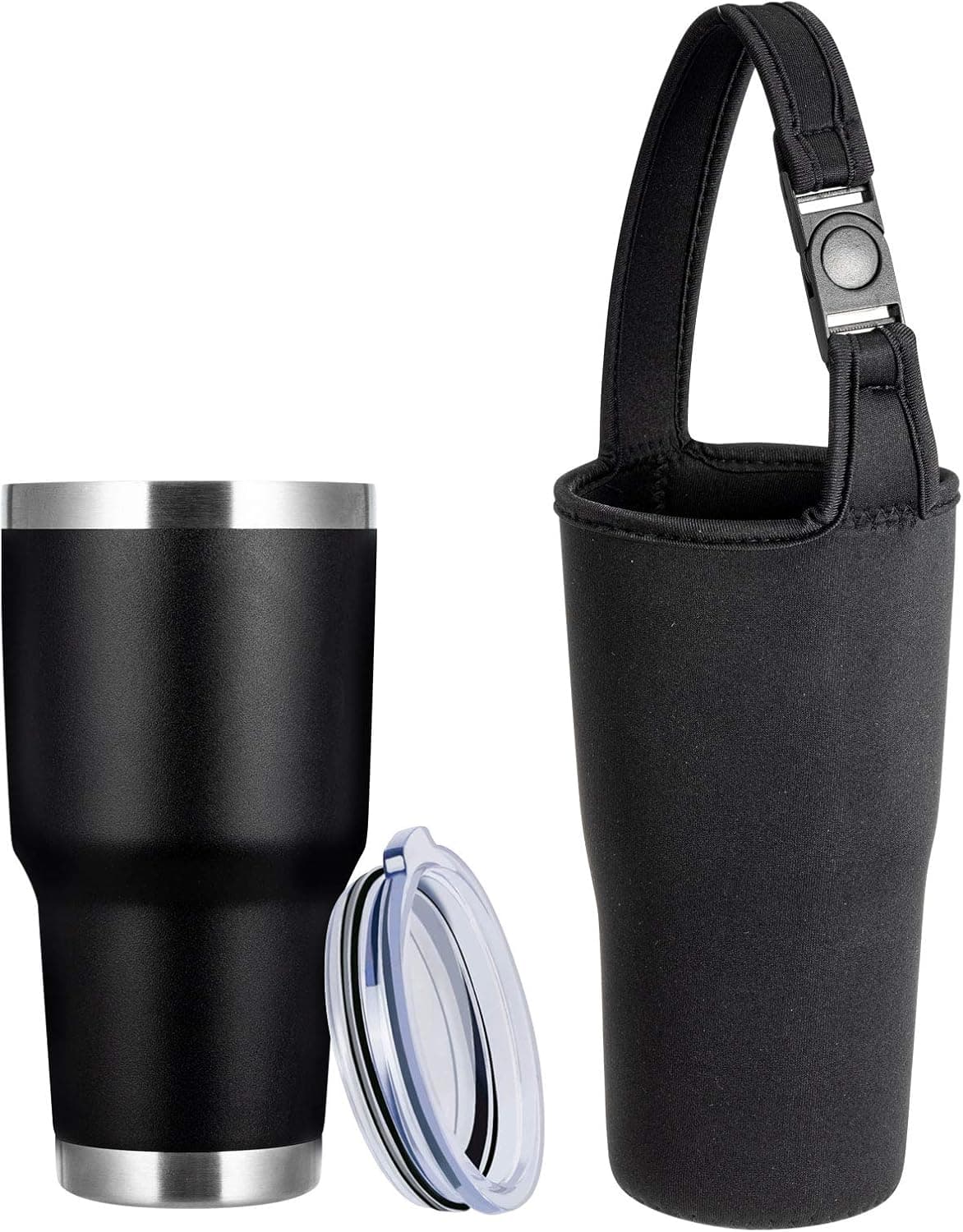 TUMZAK 30oz Stainless Steel Coffee Tumbler, Double Wall Vacuum Insulated Travel Mug with Lid, Powder Coated Coffee Cup for Cold or Hot Drinks (Black,1 Pack)