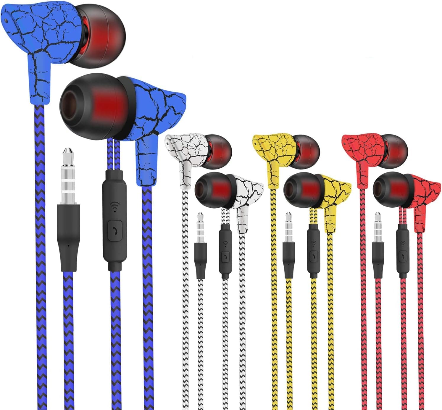 S4 4 in Ear Headphones, Wired in- Stereo Bass Headphones with Mic (White, Blue, Yellow, red X4)