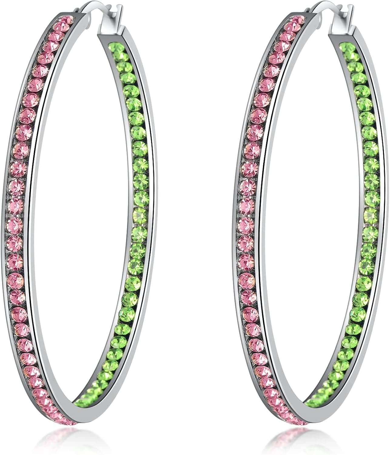 CiNily Mult-colors Crystal Stainless Steel Hoop Earring for Women Hypoallergenic Jewelry for Sensitive Ears Large Big Hoop Earrings 2"
