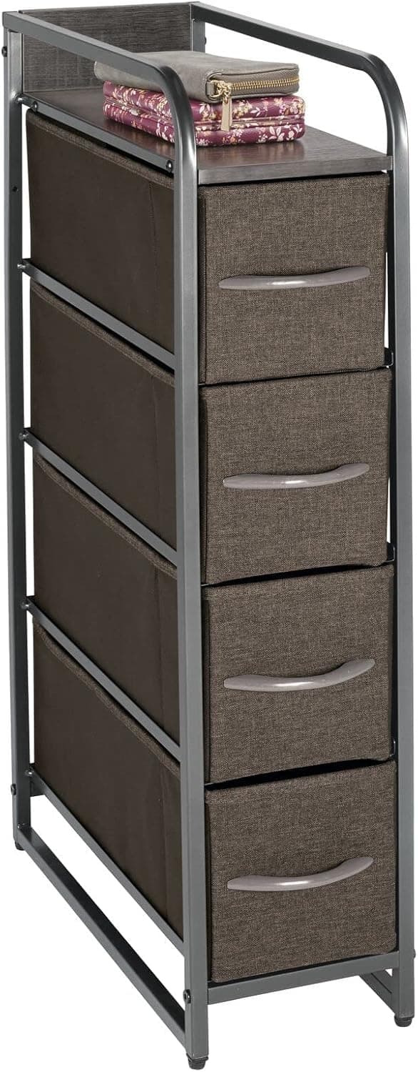 mDesign Slim Steel Frame Organizer Dresser Unit, 4 Removable Fabric Drawers/Metal Top, Furniture for Entryway, Hallway, Bedroom, Office, Closet Organization, Lido Collection, Charcoal/Graphite Gray