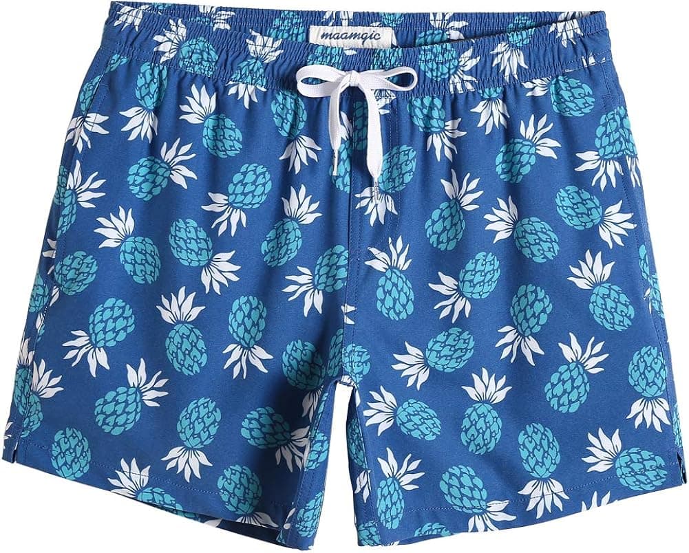 maamgic Mens Boys 80s 90s Vintage 4 Way Stretch Swim Trunks with Mesh Lining Quick Dry Swim Suits Board Shorts